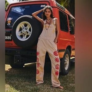 We The Free Beige Overalls with Vibrant Patterns